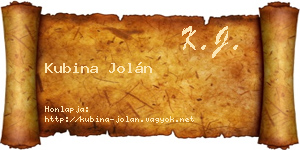 Kubina Jolán névjegykártya